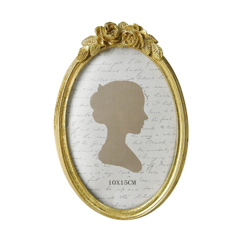 Sunlit Vintage Picture Frame 4x6 Inch, Oval Antique Photo Frames with Glass Front, Luxury Photo Display, Tabletop Wall Hanging, Gift Ideas, Golden Rose - Image 1